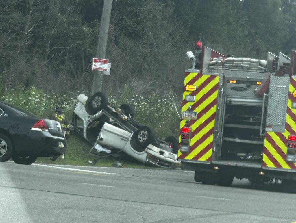 User-submitted photo of the rolled-over vehicle at the 2023-08-21 Branchton Road MVA.