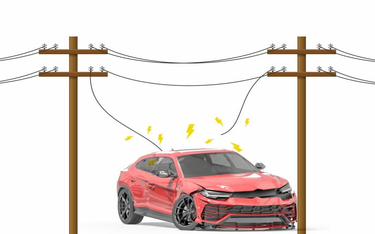 Generic car crash/MVA involving utility poles and/or wires illustration.