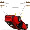 Generic illustration of a single vehicle rollover involving power lines.