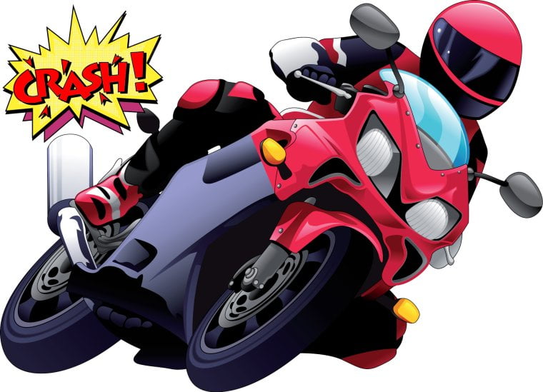 Generic illustration of a motorcycle with a crash alert.